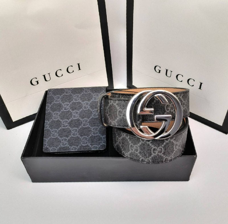 Gucci GG Buckle leather Wallet & Belt Set For MEN in 2 Colors Sale UK Reps AAA Quality
