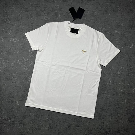 Prada White Cotton T-shirt with Triangle Logo UK Reps AAA Quality