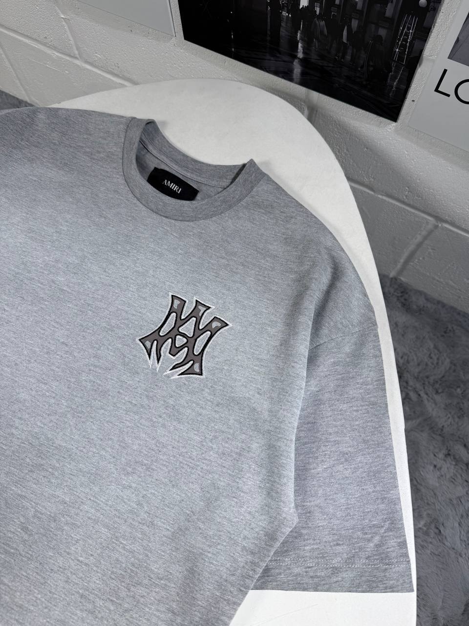 Amiri MA Logo Men's Luxury Embroidered Grey Cotton T-Shirt AAA Quality Reps UK