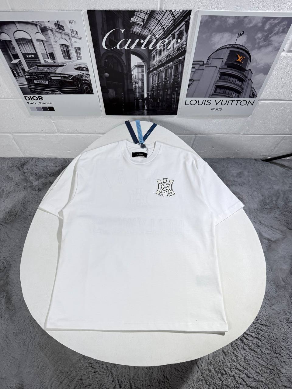 Amiri MA Logo Men's Luxury Embroidered Grey Cotton T-Shirt AAA Quality Reps UK