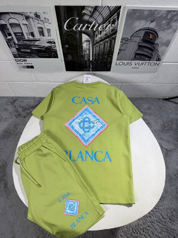 Casablanca Men's Luxury Diamond Logo T-Shirt and Shorts Set AAA Quality Reps UK