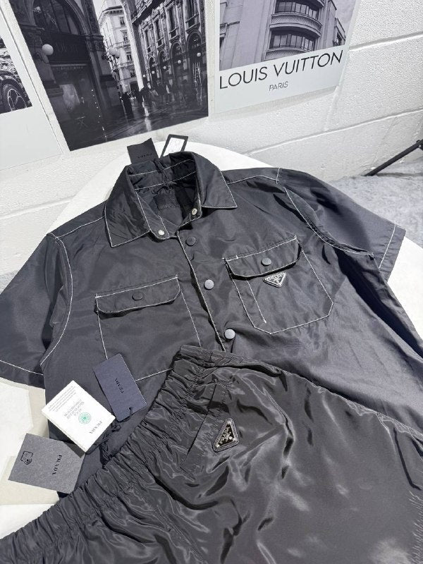 Prada Men's Luxury short-sleeve button-up shirt and Nylon Utility Shorts Set AAA Quality Reps UK