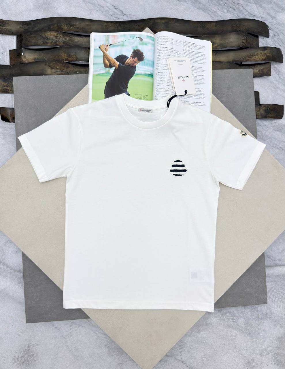 Moncler Men's Luxury Striped Emblem Crewneck T-Shirt AAA Quality Reps UK