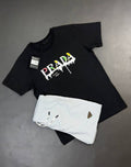 Prada Milano Men's Paint-Splatter Logo Graphic T-Shirt & Shorts Set AAA Quality Reps UK