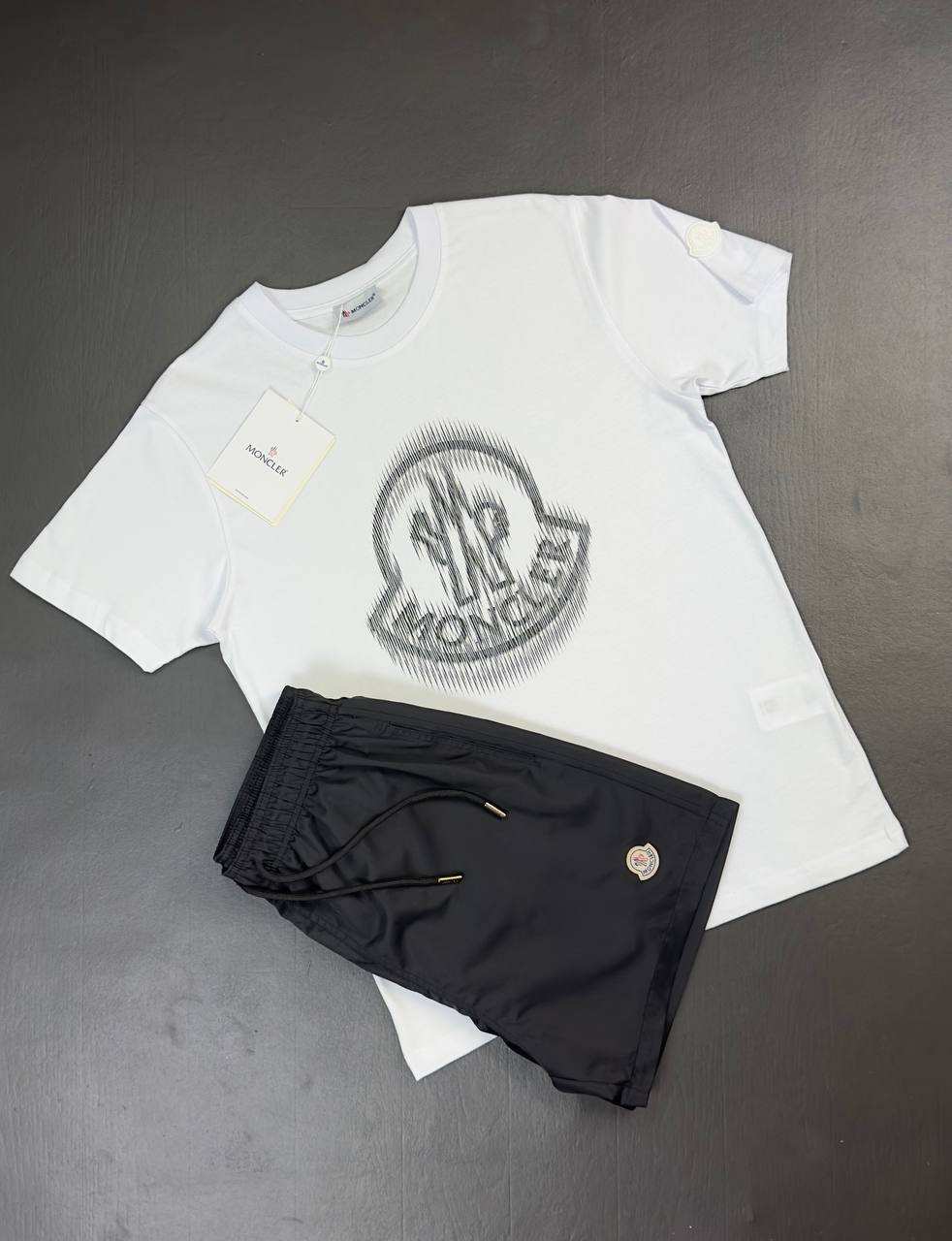 Moncler Men's Illusion Logo Graphic T-Shirt & Track Shorts Set AAA Quality Reps UK