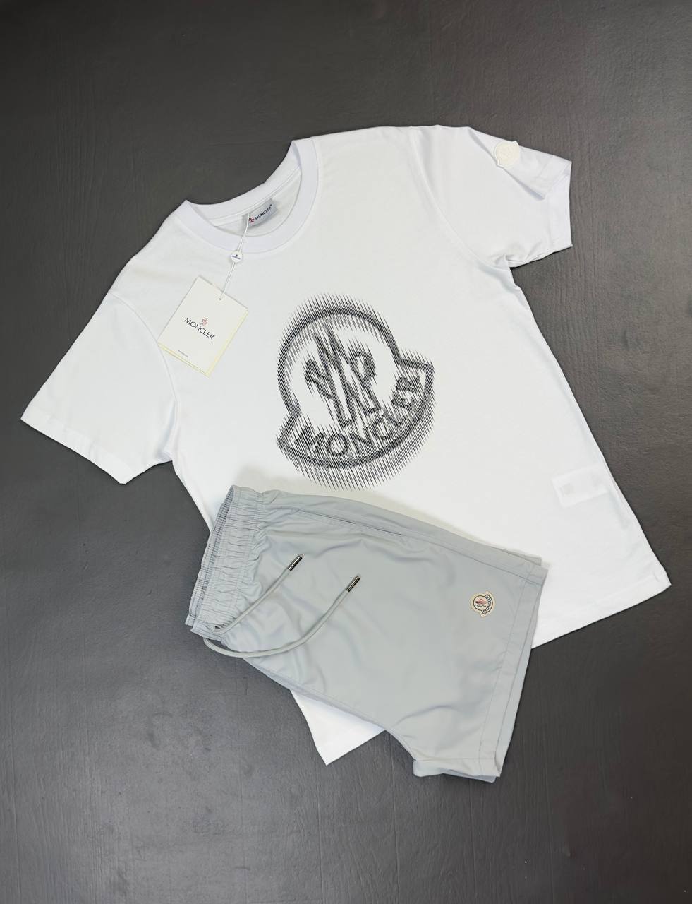 Moncler Men's Illusion Logo Graphic T-Shirt & Track Shorts Set AAA Quality Reps UK