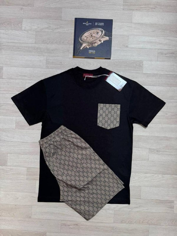 Gucci Men's GG Monogram Pocket Tee and Shorts Set AAA Quality Reps UK
