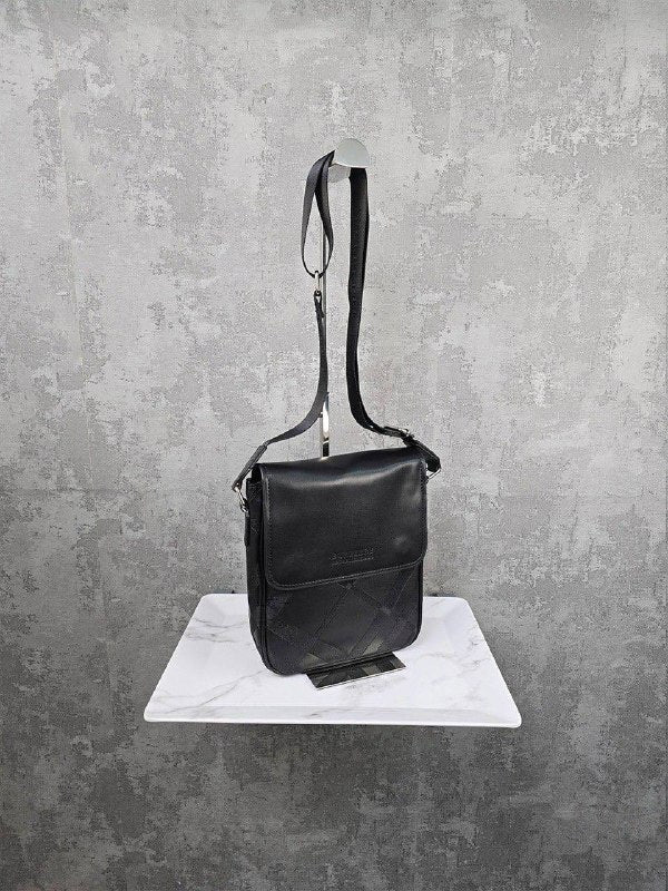 Burberry Men's Black Leather Check Messenger Bag AAA Quality Reps UK