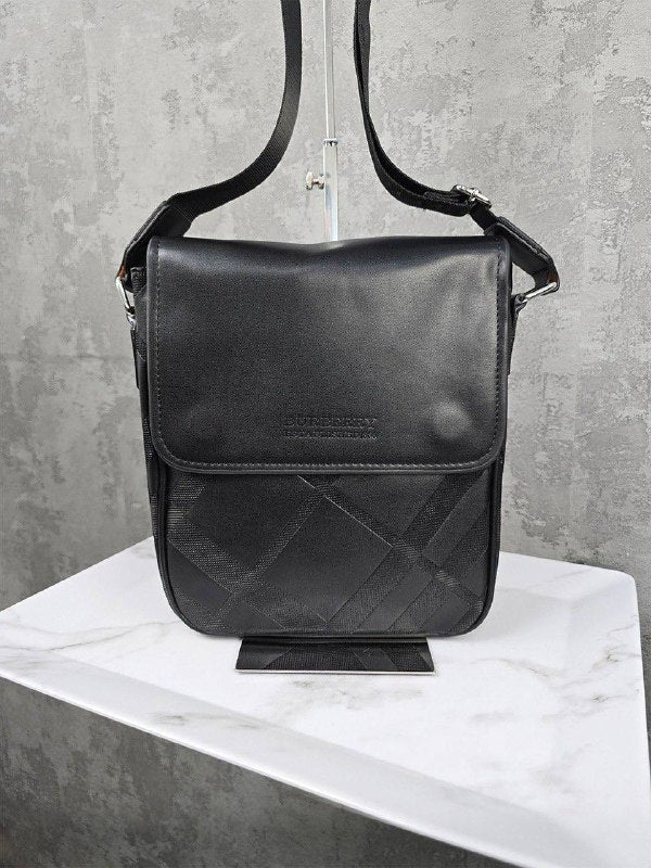 Burberry Men's Black Leather Check Messenger Bag AAA Quality Reps UK
