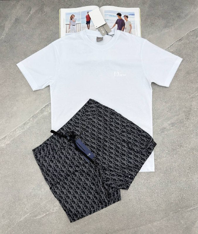 Dior Men's White T-Shirt and Oblique Motif Shorts Set AAA Quality Reps UK
