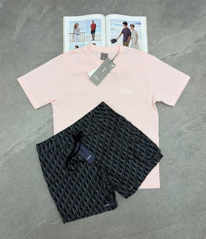 Dior Men's White T-Shirt and Oblique Motif Shorts Set AAA Quality Reps UK