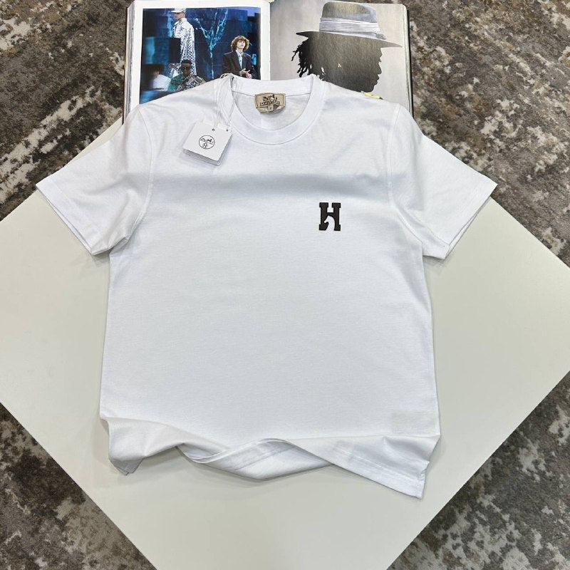 Hermès "H'Cheval" Cotton T-Shirt with Lambskin Leather Detail Reps Uk AAA+ Quality