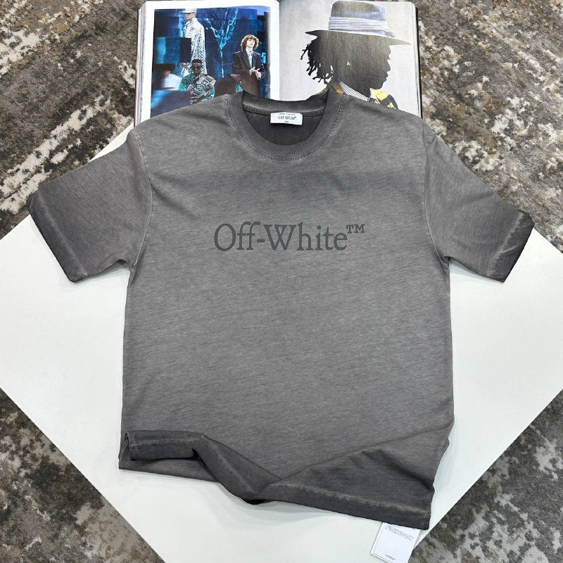 Off-White™ Logo Embroidered Faded Grey Cotton T-Shirt UK Reps AAA+ Quality