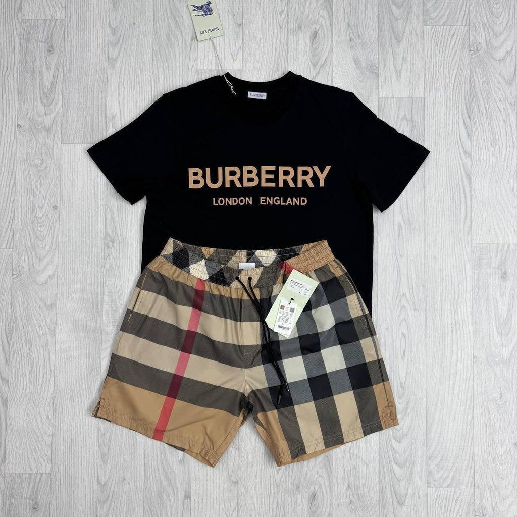 Burberry Logo Print T-Shirt & Check Shorts Set UK Reps AAA Quality