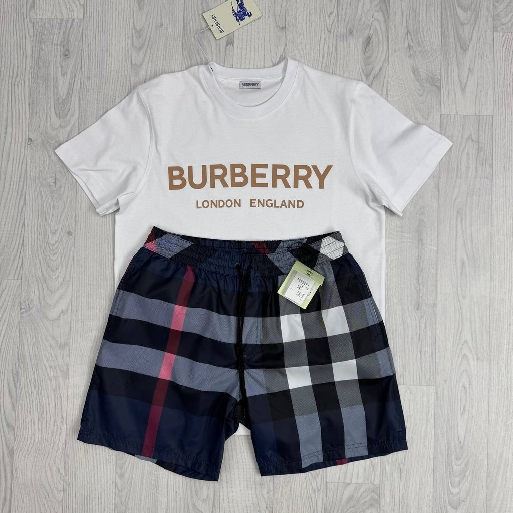 Burberry Logo Print T-Shirt & Check Shorts Set UK Reps AAA Quality