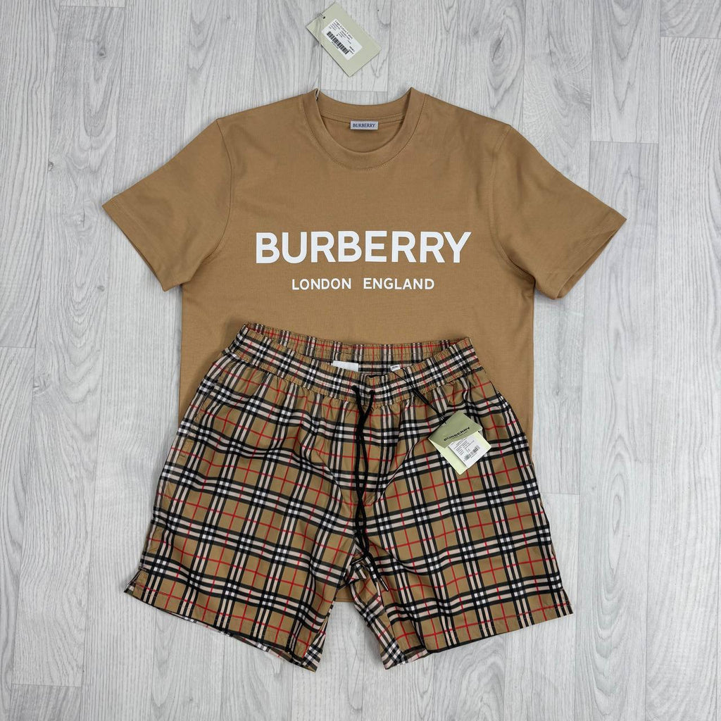 Burberry Logo Print T-Shirt & Check Shorts Set UK Reps AAA Quality