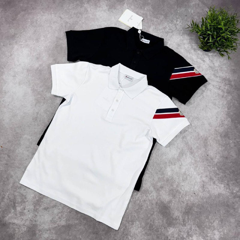 Moncler Tricolor-Trimmed Cotton Piqué Men's Polo Shirts AAA Quality Reps UK