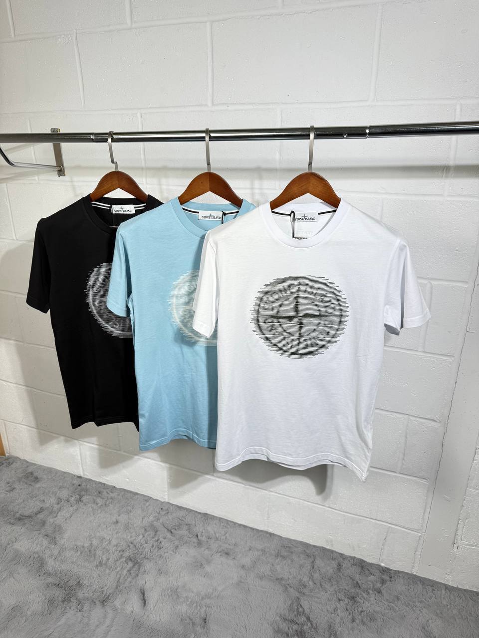 Stone Island Men's Summer Essentials Collection: "Optical Two" Distorted Compass T-Shirts & Nylon Metal Econyl Iridescent Shorts AAA Quality Reps UK