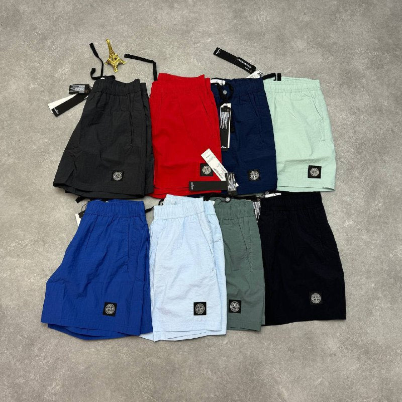 Stone Island Men's Summer Essentials Collection: "Optical Two" Distorted Compass T-Shirts & Nylon Metal Econyl Iridescent Shorts AAA Quality Reps UK