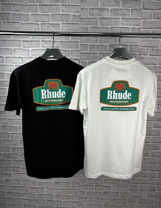 Rhude Racing Crest Logo-Print Cotton T-Shirt UK Reps AAA Quality