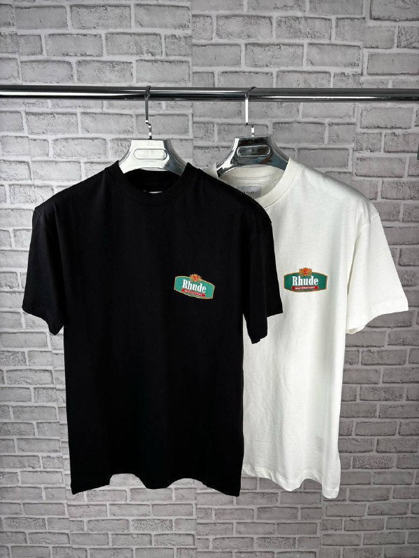 Rhude Racing Crest Logo-Print Cotton T-Shirt UK Reps AAA Quality