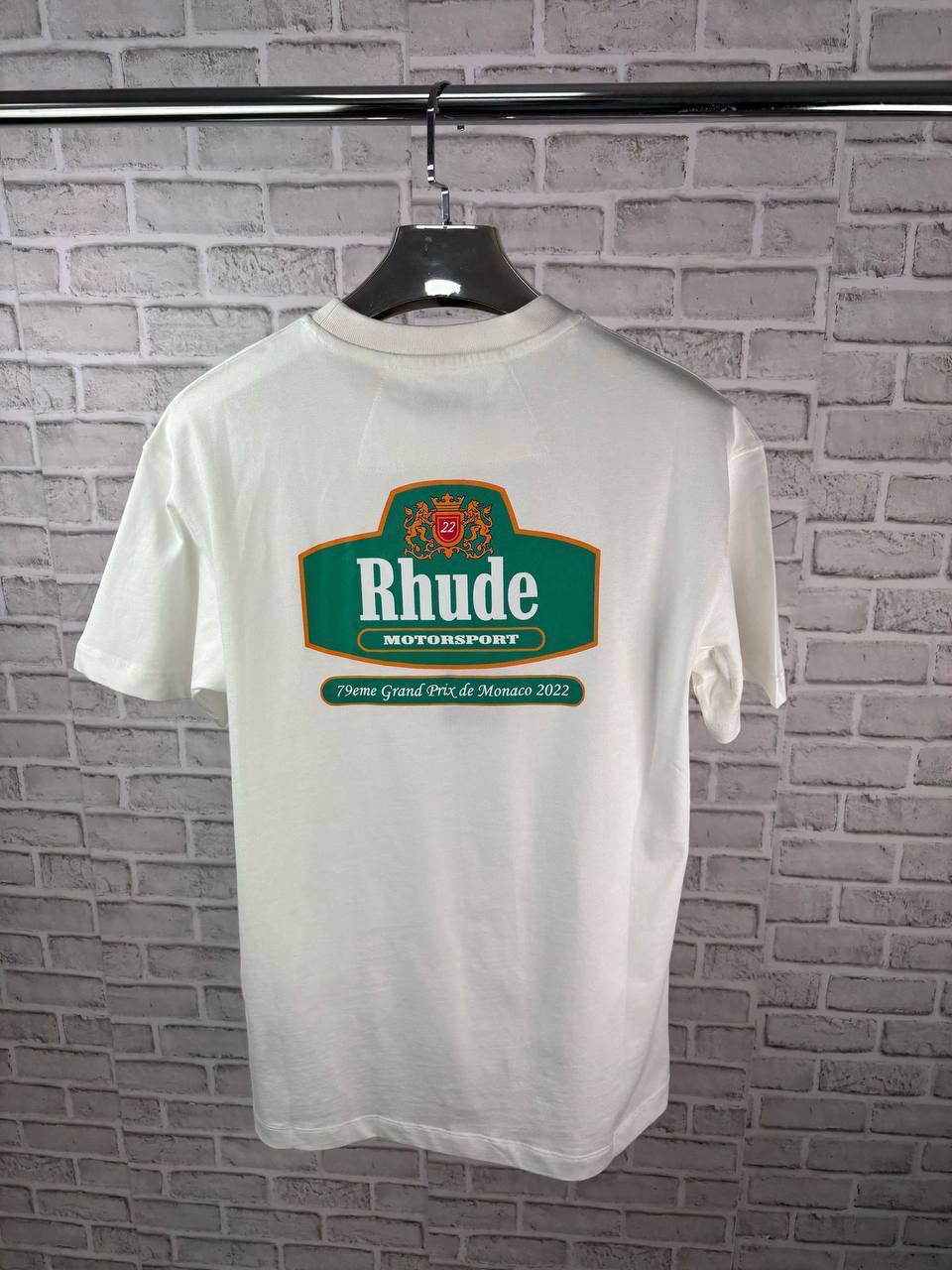 Rhude Racing Crest Logo-Print Cotton T-Shirt UK Reps AAA Quality