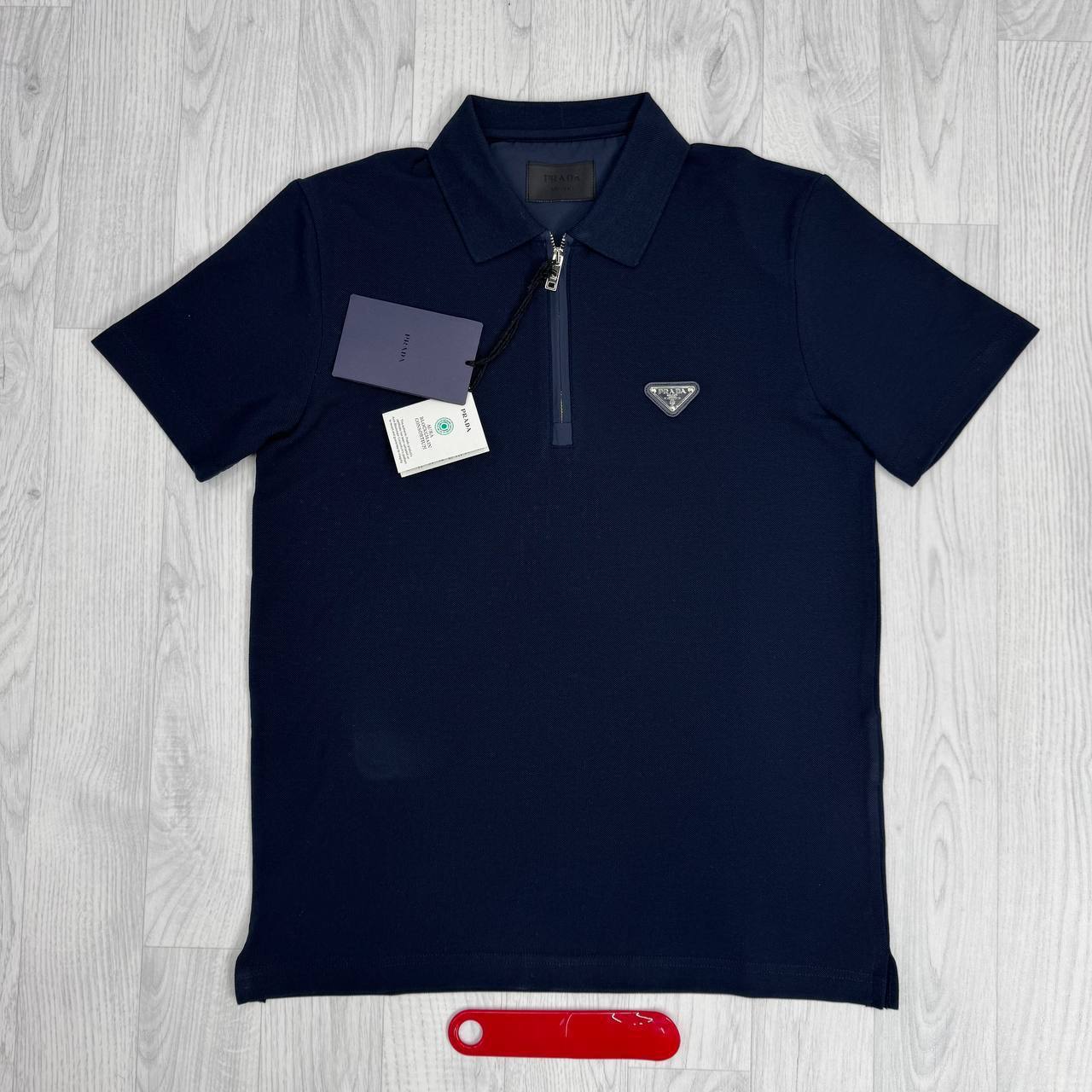 Prada Enamel Triangle Logo Quarter-Zip Cotton Piqué Polo Shirts AAA Quality Reps UK
