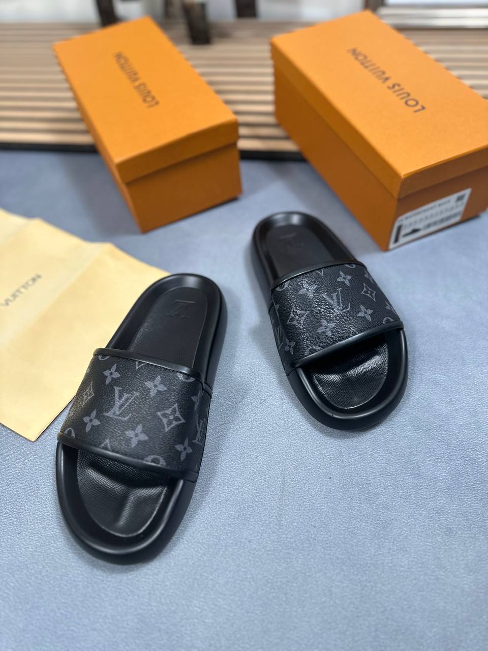 Louis Vuitton Waterfront Mule in Monogram Eclipse Canvas UK Reps AAA Quality