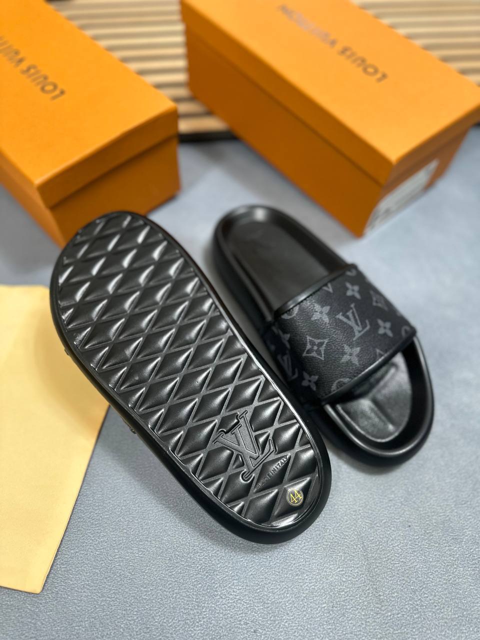 Louis Vuitton Waterfront Mule in Monogram Eclipse Canvas UK Reps AAA Quality