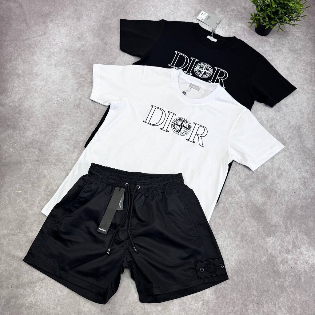 DIOR AND STONE ISLAND Cotton Jersey T-Shirt & Nylon Shorts Set AAA Quality Reps UK