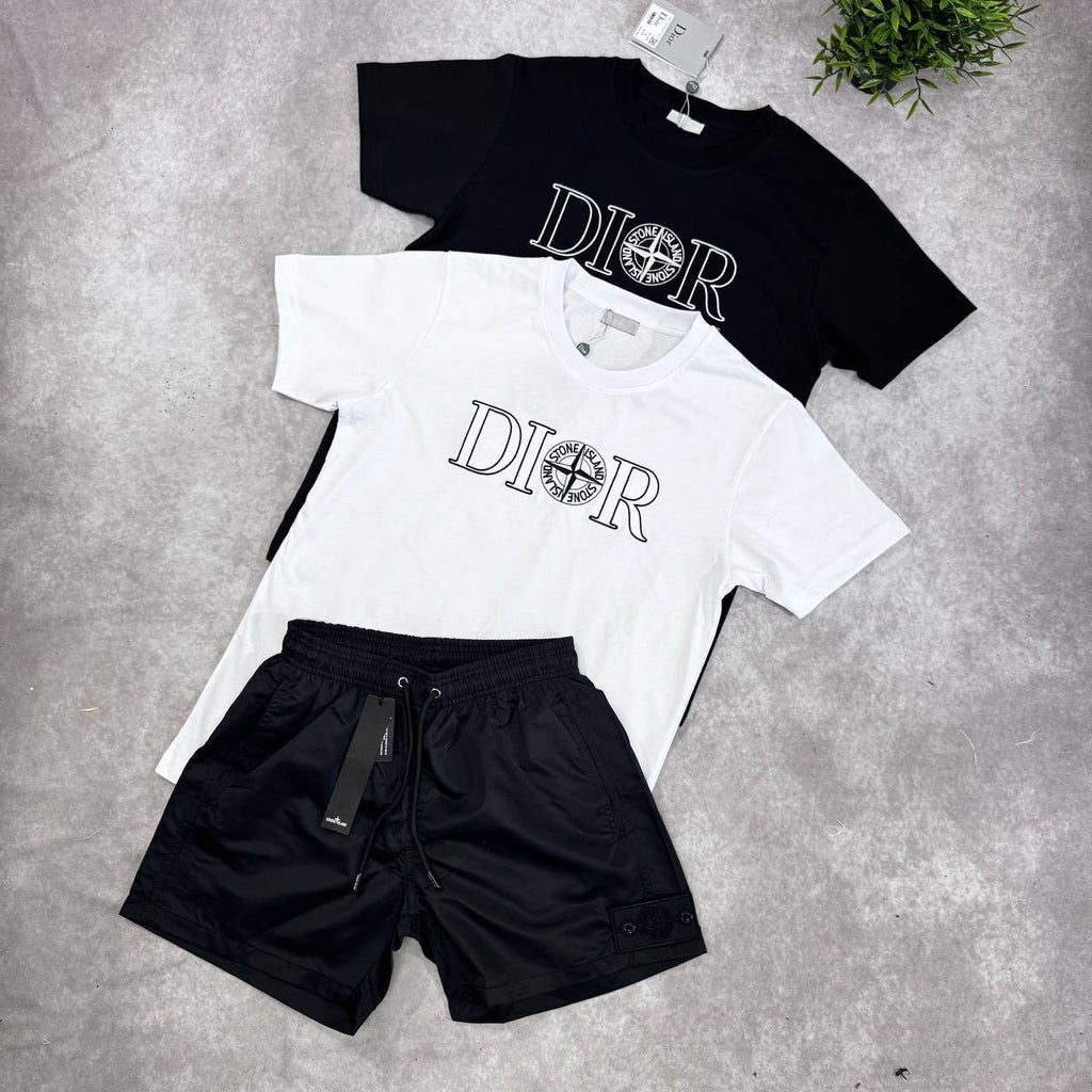 DIOR AND STONE ISLAND Cotton Jersey T-Shirt & Nylon Shorts Set AAA Quality Reps UK