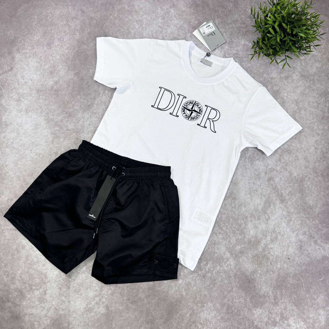 DIOR AND STONE ISLAND Cotton Jersey T-Shirt & Nylon Shorts Set AAA Quality Reps UK