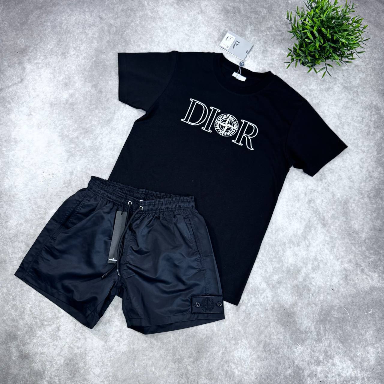 DIOR AND STONE ISLAND Cotton Jersey T-Shirt & Nylon Shorts Set AAA Quality Reps UK