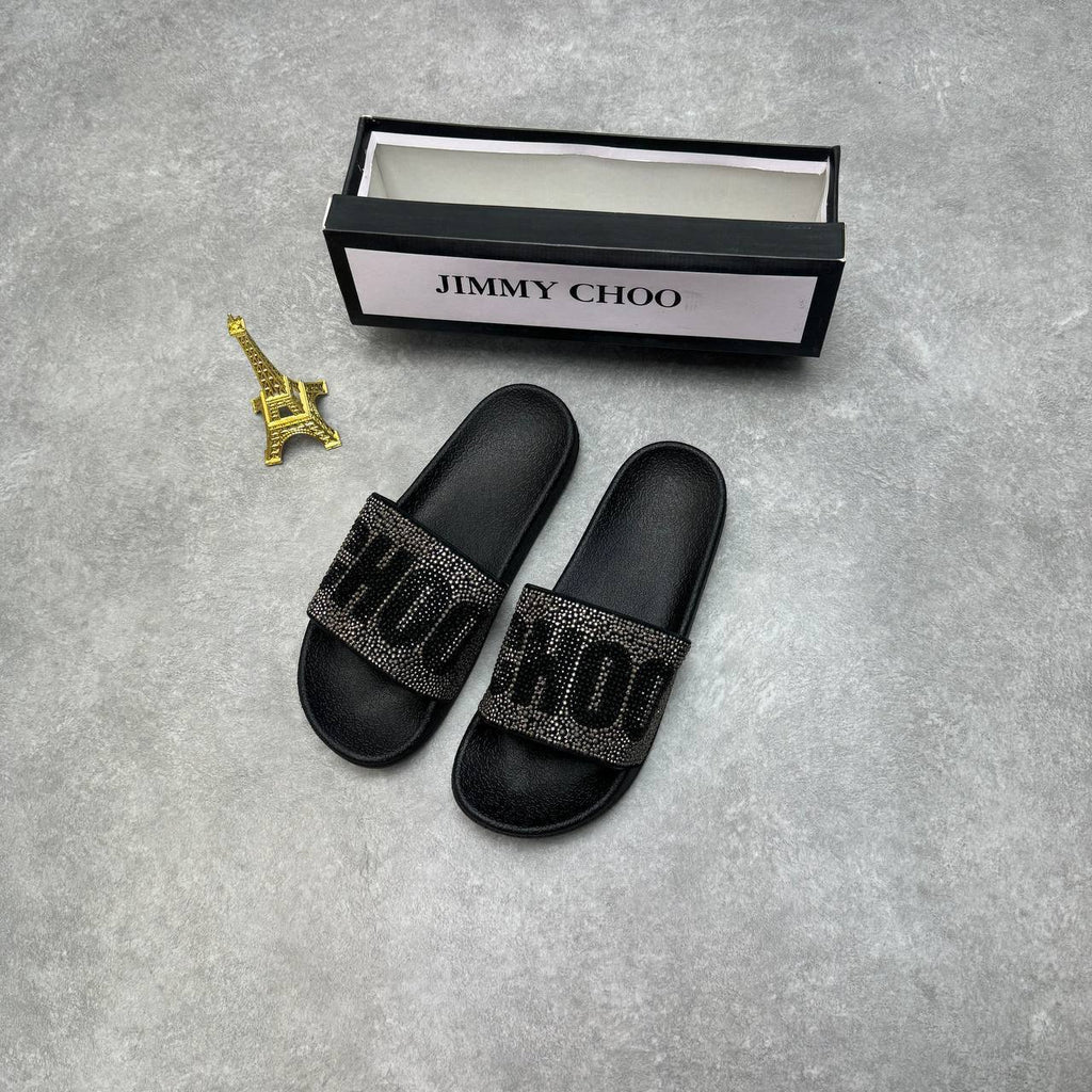 Jimmy Choo Rey Crystal-Embellished Logo Pool Slides AAA Quality Reps UK