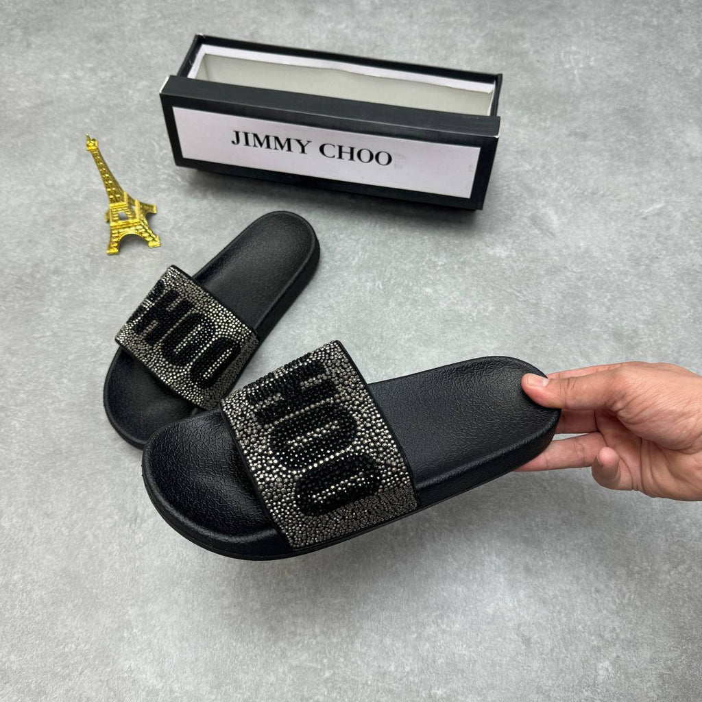 Jimmy Choo Rey Crystal-Embellished Logo Pool Slides AAA Quality Reps UK