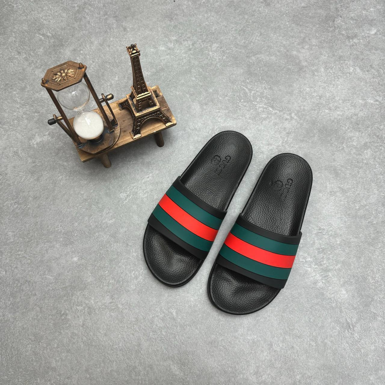 Gucci Pursuit Web Slide Sandals - Black with Green & Red Stripe AAA Quality Reps UK