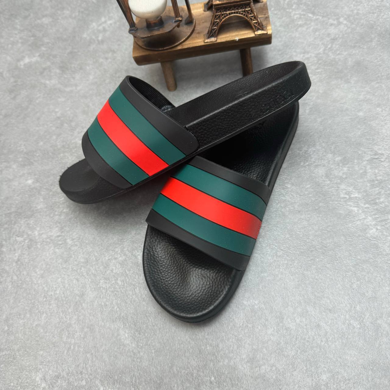 Gucci Pursuit Web Slide Sandals - Black with Green & Red Stripe AAA Quality Reps UK