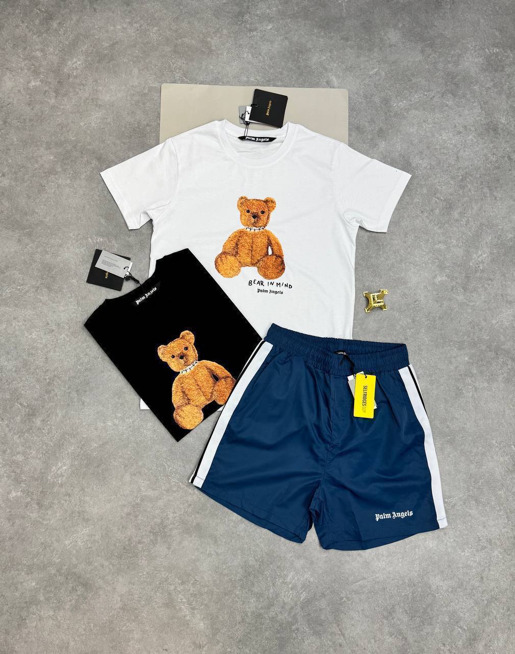 Palm Angels Men's Luxury "Bear in Mind" T-Shirt & Track Swim Shorts Set AAA Quality Reps UK