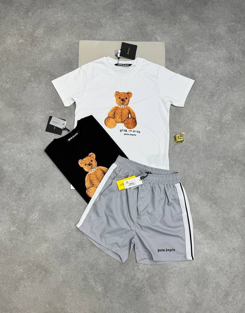 Palm Angels Men's Luxury "Bear in Mind" T-Shirt & Track Swim Shorts Set AAA Quality Reps UK