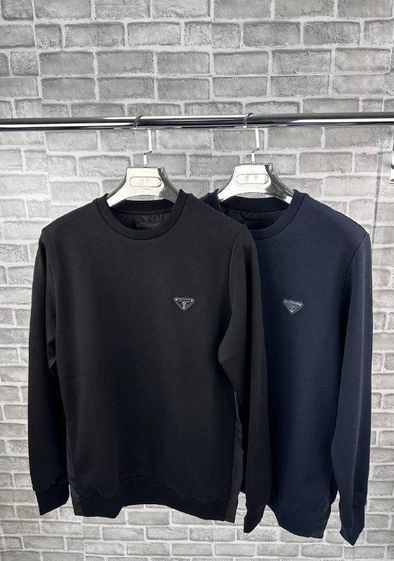 Prada Technical Cotton Sweatshirt with Enameled Metal Triangle Logo UK Reps AAA Quality