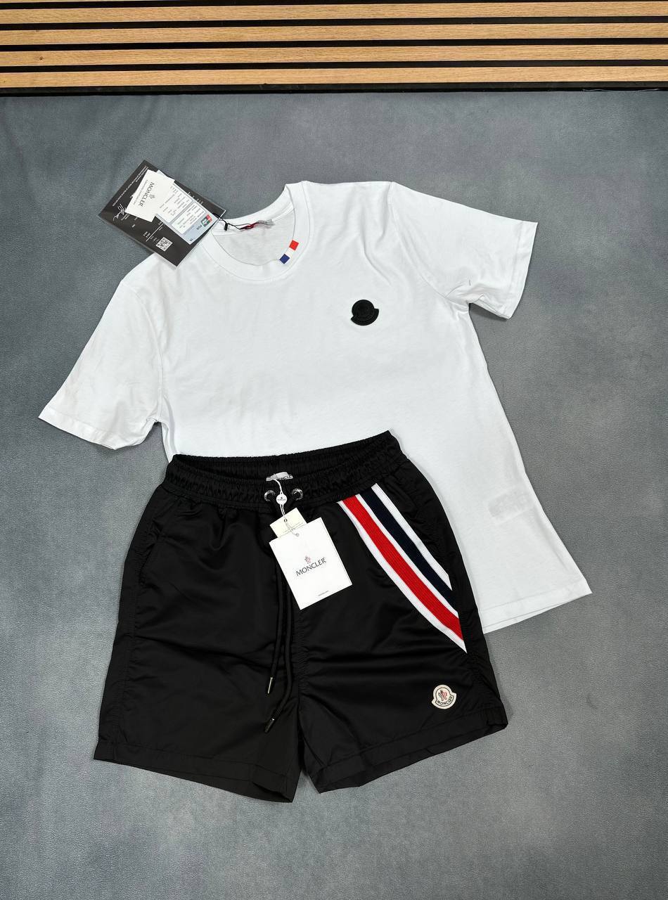 Moncler Tricolor Stripe Summer T-Shirt and Swim Shorts Set AAA Quality Reps UK