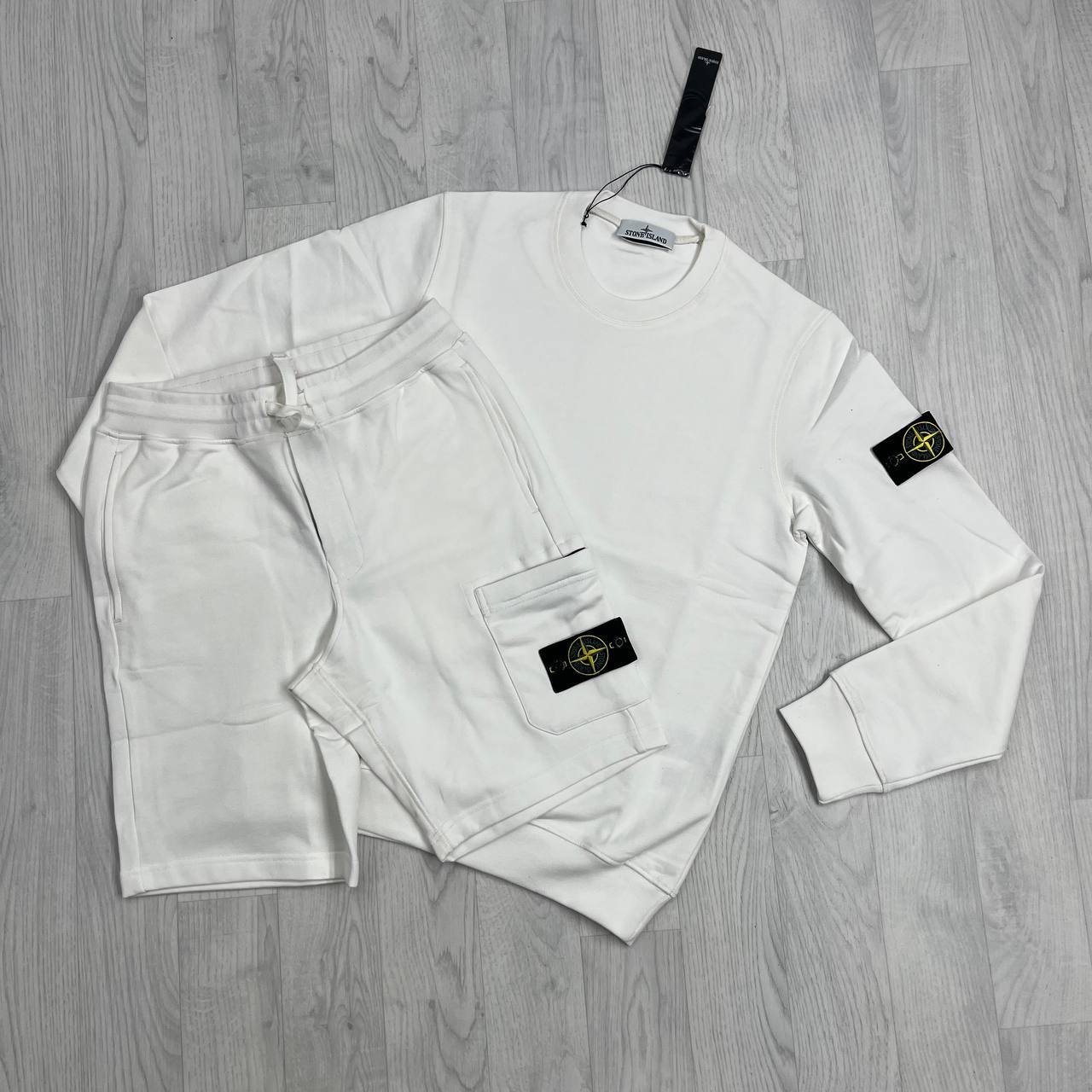 Stone Island Compass Patch Crewneck Sweatshirt and Cargo Shorts Set AAA Quality Reps UK