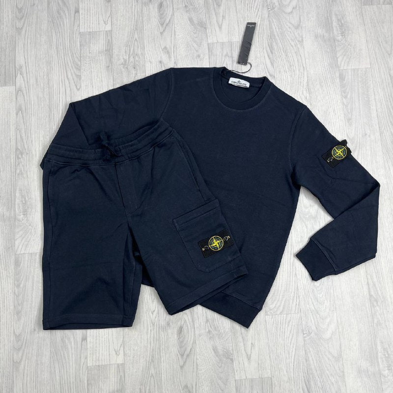 Stone Island Compass Patch Crewneck Sweatshirt and Cargo Shorts Set AAA Quality Reps UK