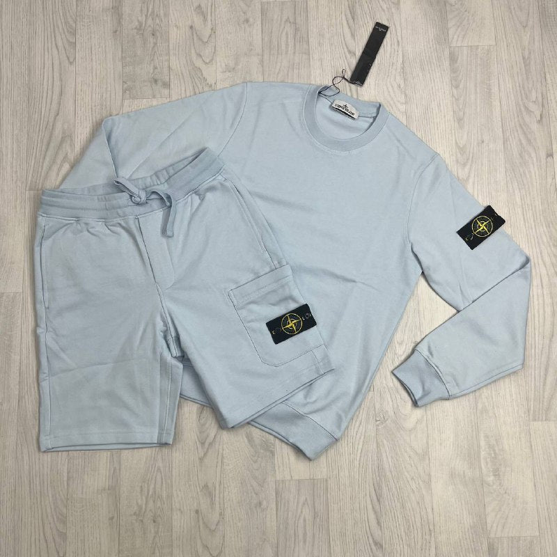 Stone Island Compass Patch Crewneck Sweatshirt and Cargo Shorts Set AAA Quality Reps UK