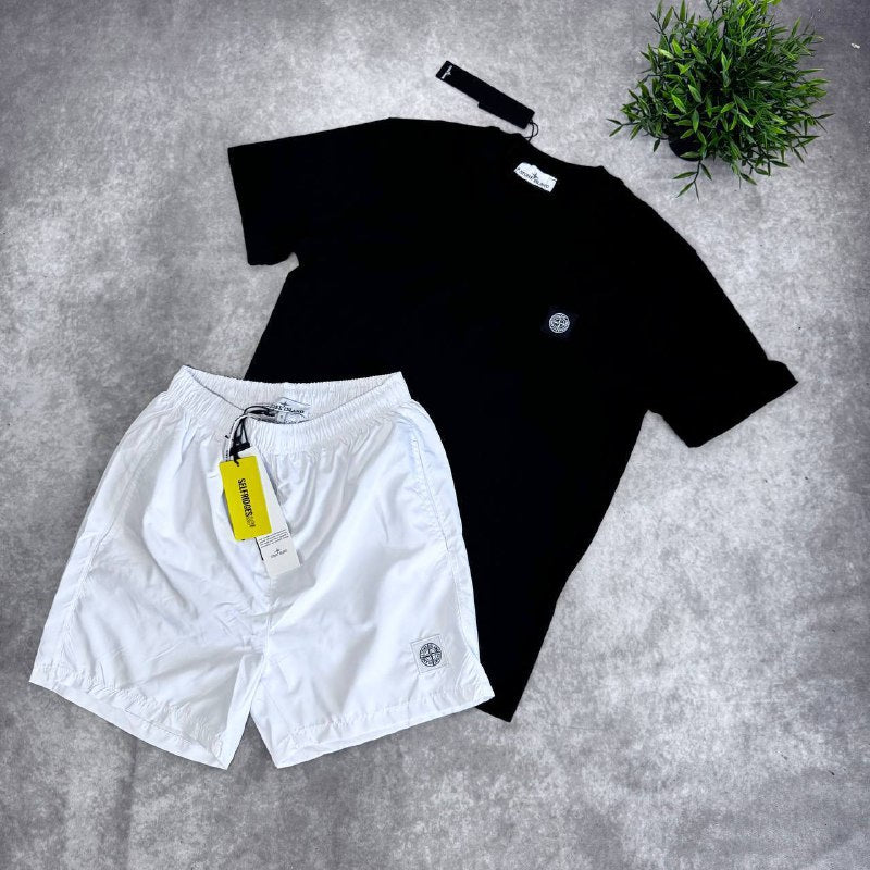 Stone Island Men’s Luxury Summer Compass Patch Cotton T-Shirts & Nylon Swim Shorts AAA Quality Reps UK