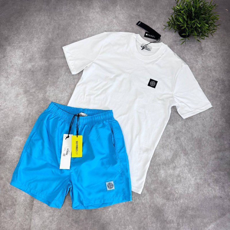 Stone Island Men’s Luxury Summer Compass Patch Cotton T-Shirts & Nylon Swim Shorts AAA Quality Reps UK
