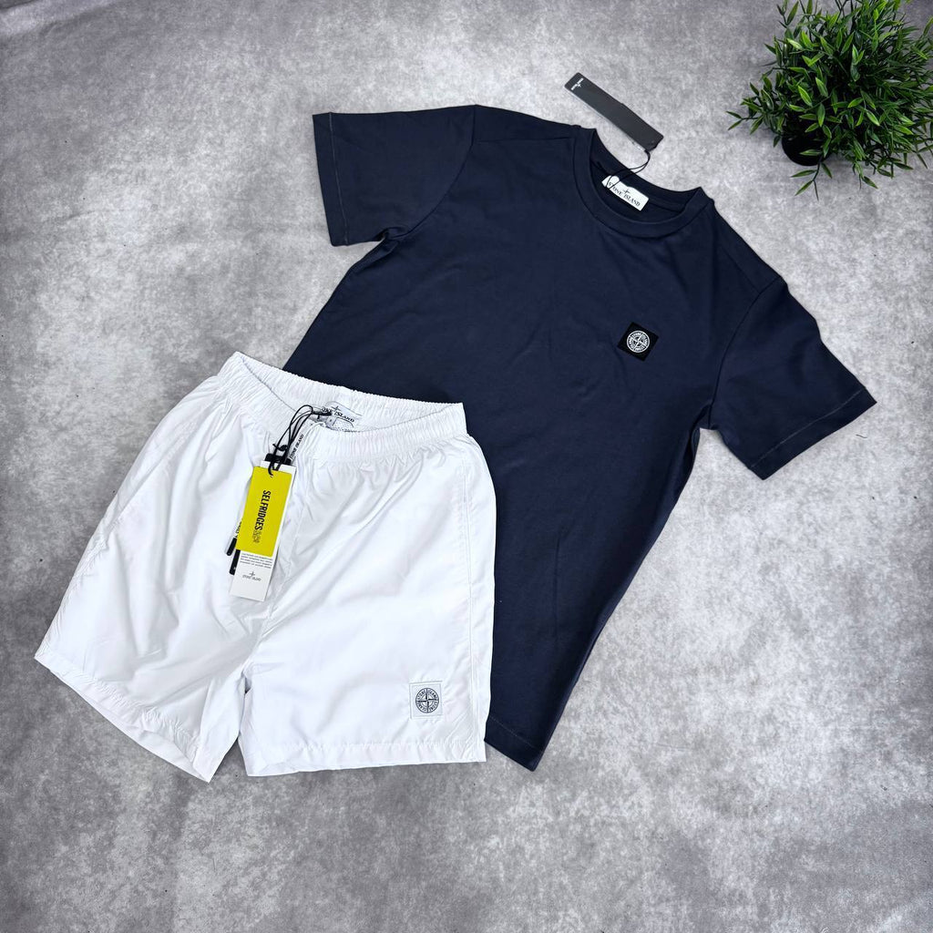 Stone Island Men’s Luxury Summer Compass Patch Cotton T-Shirts & Nylon Swim Shorts AAA Quality Reps UK