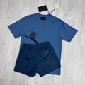 Prada Men's Luxury Summer Outfit Enamel Triangle Logo Black T-Shirt & Red Swim Shorts  AAA Quality Reps UK