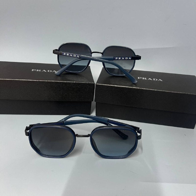 Prada Geometric Aviator Sunglasses Matte Blue & Black Metal Frame Eyewear AAA Quality Reps UK