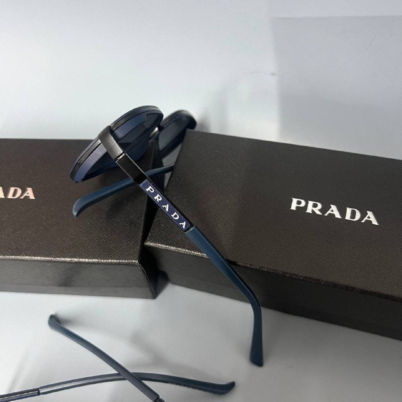 Prada Geometric Aviator Sunglasses Matte Blue & Black Metal Frame Eyewear AAA Quality Reps UK